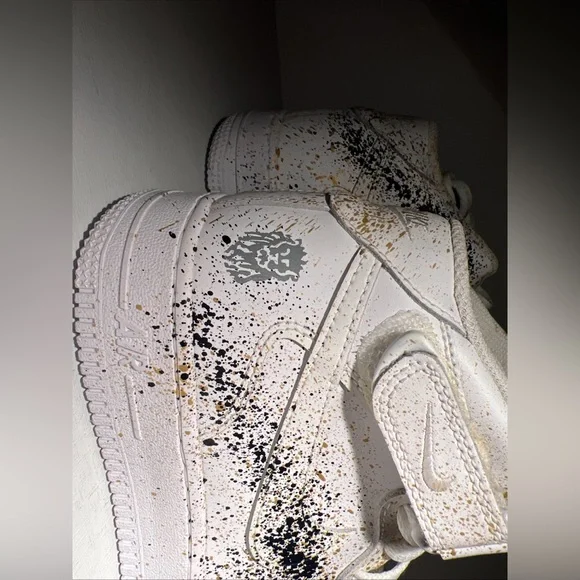 Nike Air Force 1 Mid Paint Splatter White Gold Black DH2933-111 5.5Y